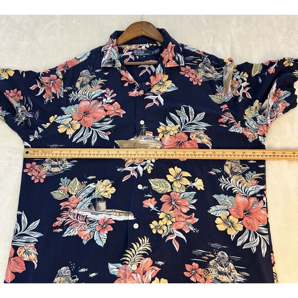 VTG Polo Ralph Lauren Men Shirt Large Tall Viscose Camp Ship Aloha Island Resort - Picture 8 of 10